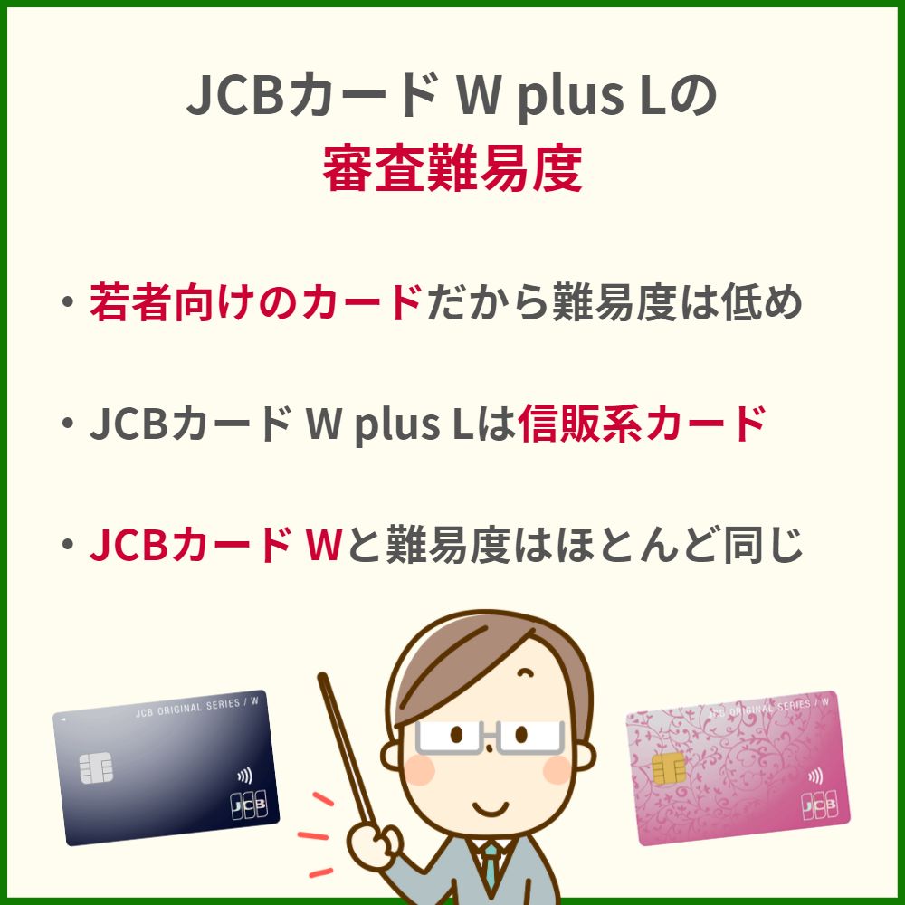 JCBカード W plus Lの審査・難易度｜JCBカードWと審査難易度は変わらない